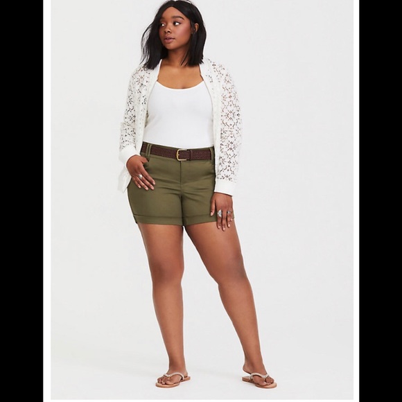 torrid Pants - Torrid olive sateen shorts laser cut brown belt
